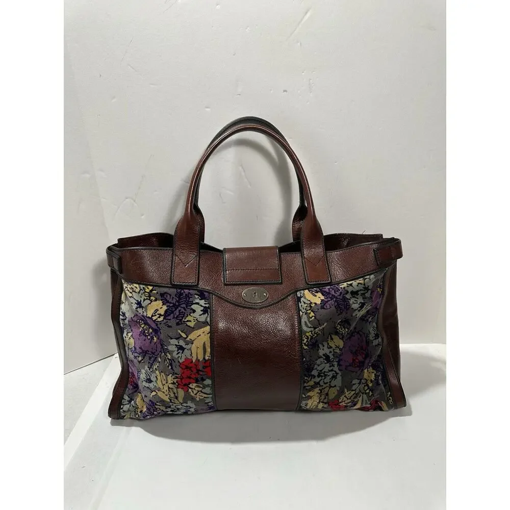 FOSSIL Vintage Reissue Weekender‎ Tapestry Print Brown Leather Shoulder Handbag